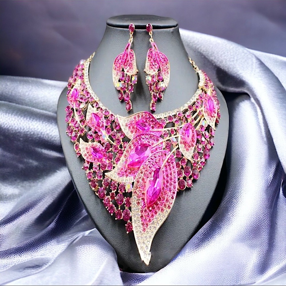 Pretty Pink rhinestone necklace set.